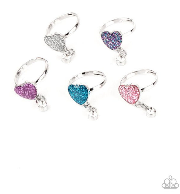 Starlet Shimmer Glitter Heart Dangle rings - 5 piece