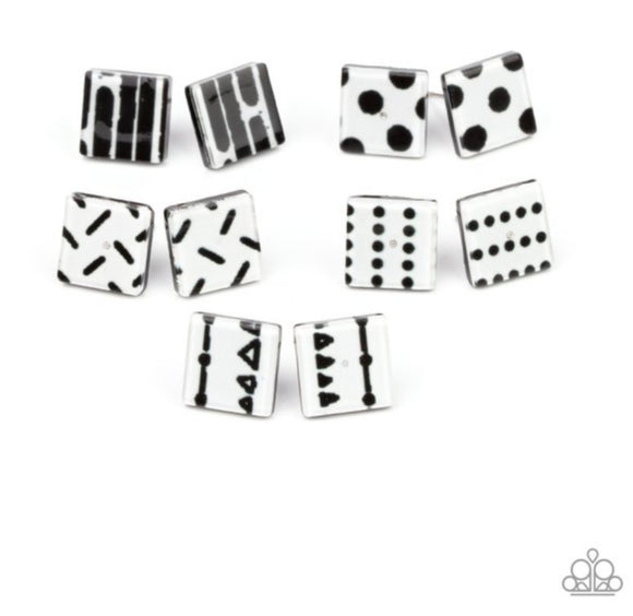 Pattern Earrings  - black white 5 pair